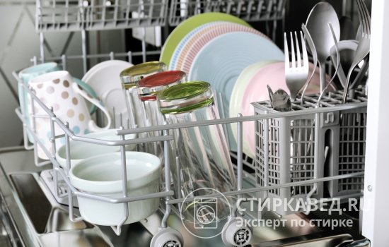 Чистая посуда, вымытая в посудомойке