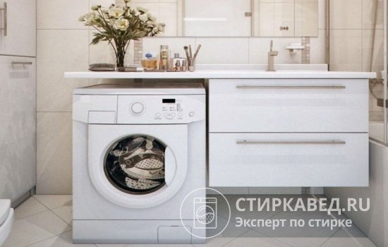 Компактную стиральную машину без труда можно поместить под столешницу в любом гарнитуре