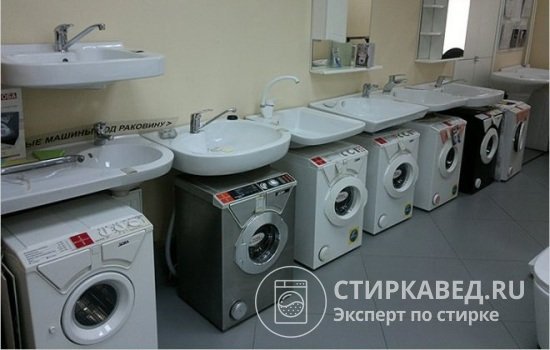 Раковины для установки над стиральной машиной представлены в большом ассортименте форм и размеров