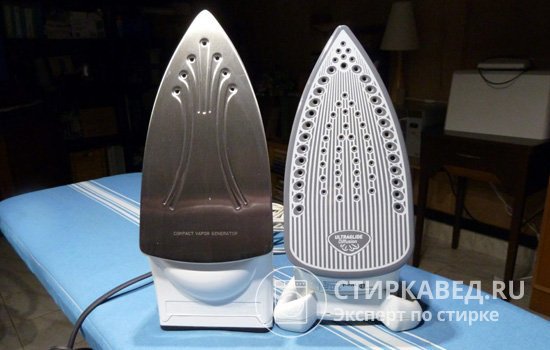 Утюги с подошвами из нержавеющей стали (слева) и керамики (справа)